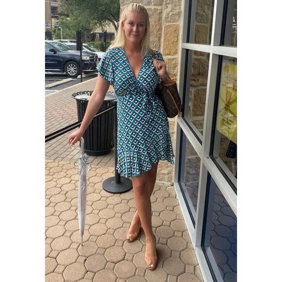 DIANE VON FURSTENBERG Avaya Blue Printed Dress Size Small - Picture 1 of 8